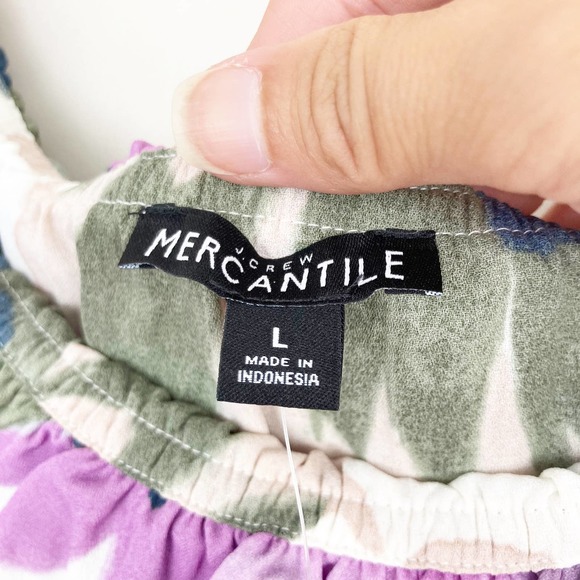 J. Crew Mercantile Green Purple Floral Off the Shoulder Blouse Sz L - Picture 2 of 5